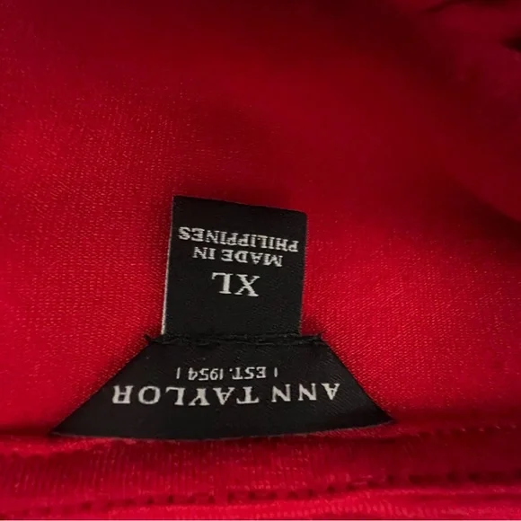 Ann Taylor Red Dress Jersey Drape Neckline Faux Wrap Tie MIDI 3/4 Sleeve EUC XL - Picture 6 of 8